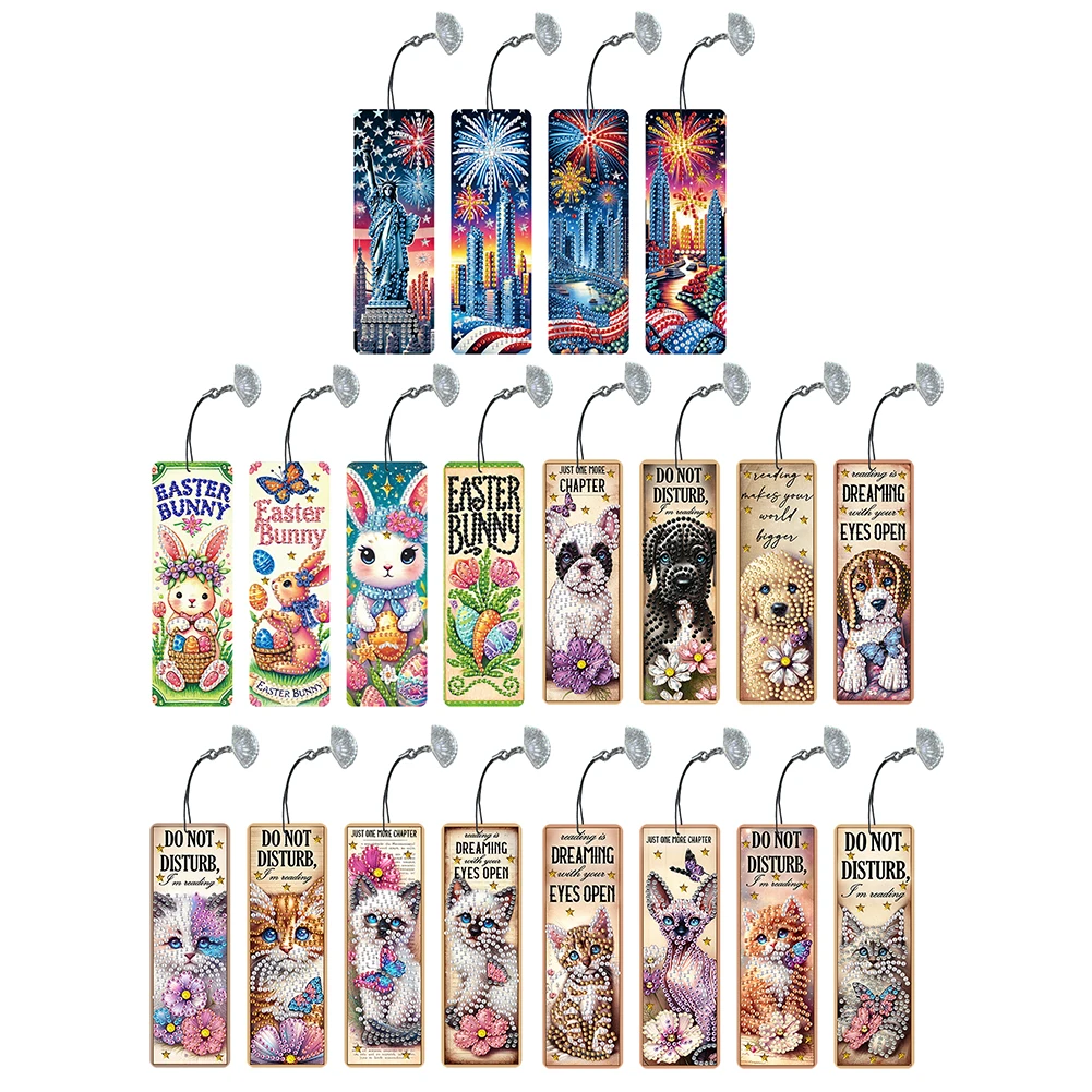 4Pcs Special Shape Animal 5D Diamond Art Bookmark Kits with Pendant DIY Diamond Art Bookmarks Kits for Adults DIY Art Craft