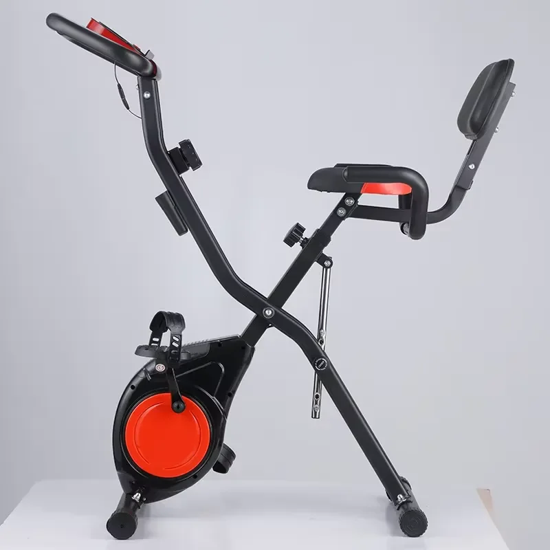 Foldable Upright Exercise Bike with Backrest Arm Resistance Belt Magnetic Silent Stationary Indoor Fitness Equipment