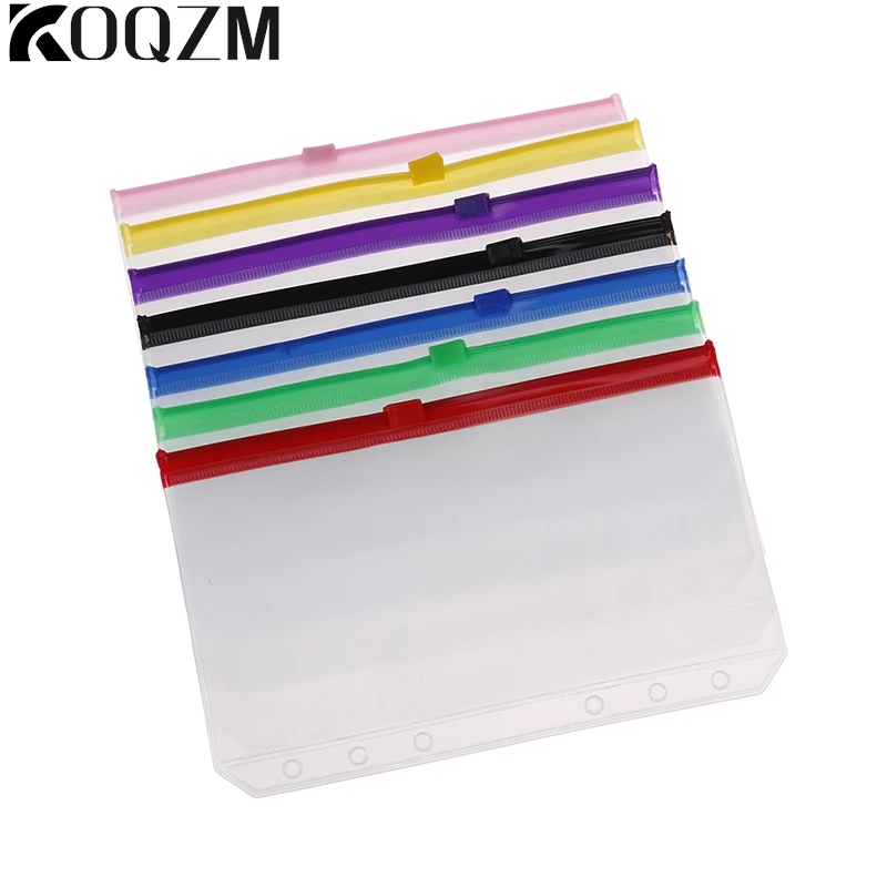 4pcs A6 6-Hole Binder Pockets Waterproof PVC Envelopes Zipper Binder Pouches