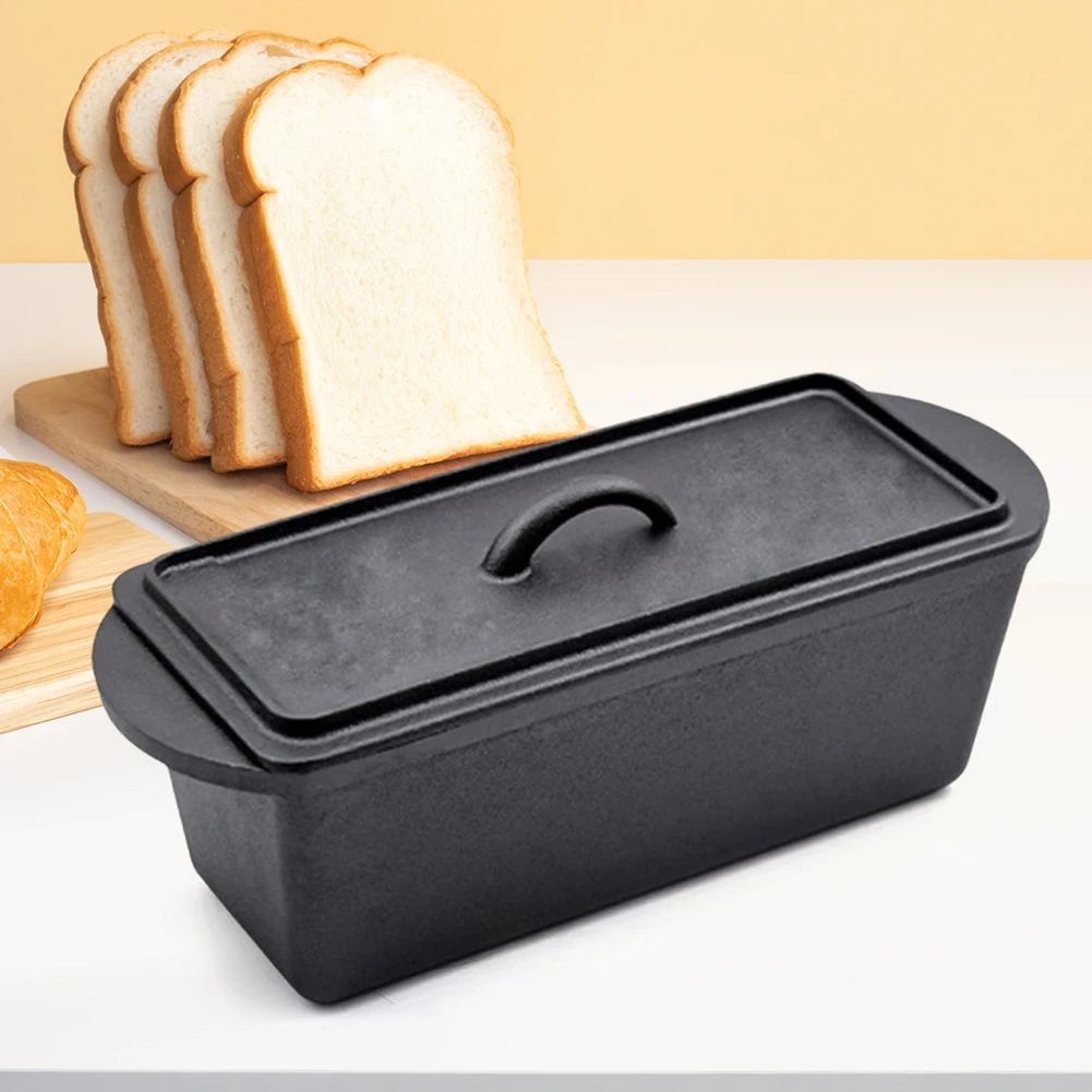 

Cast Iron Pan with Lid Square Toast Mold None Coating Rectangular Loaf Pan for Baking Dishes