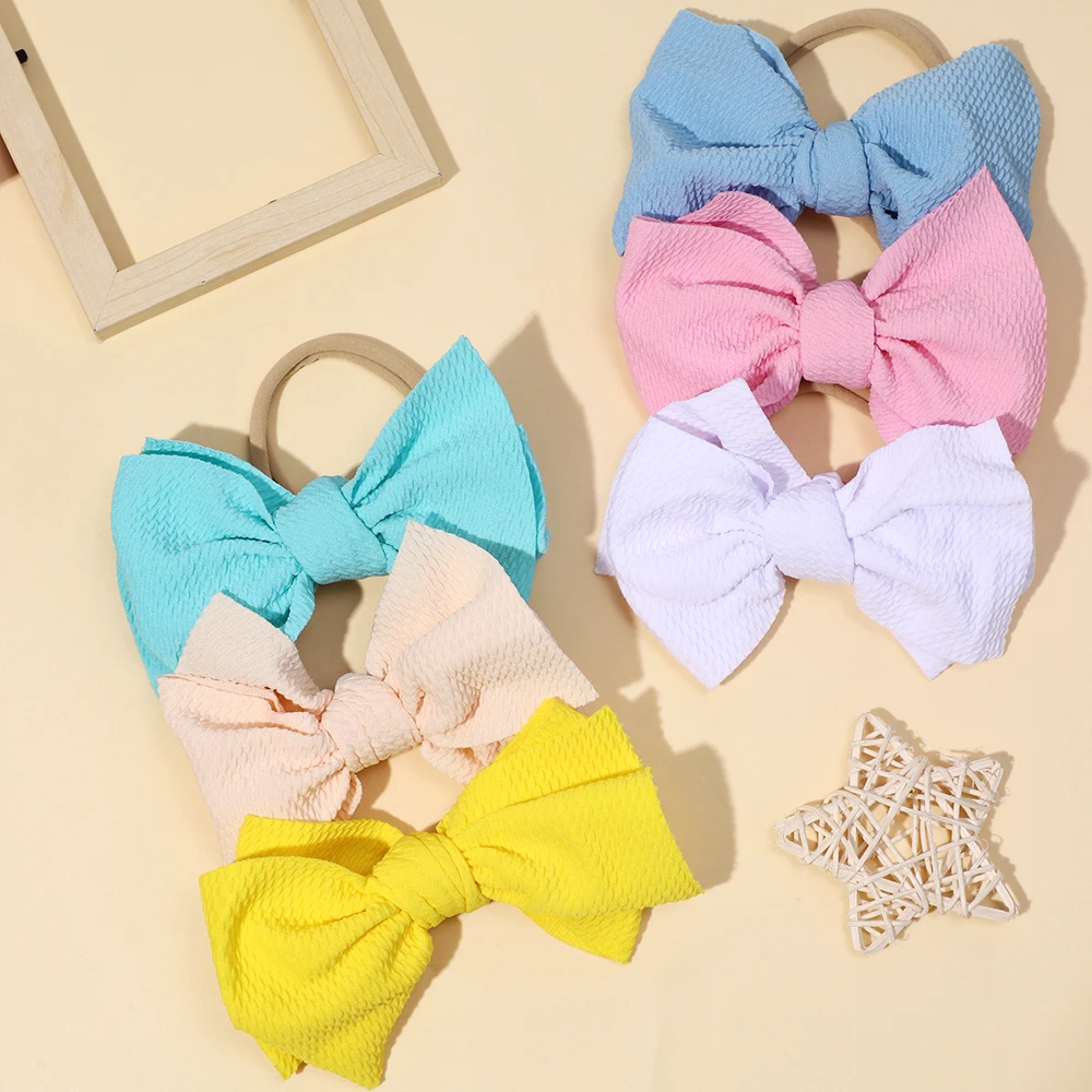 Waffle Bow Headbands for Baby Girls Big Hair Bows Elastic Hairband Solid Color Kids Headwear Hair Accessories for Newborn Infant