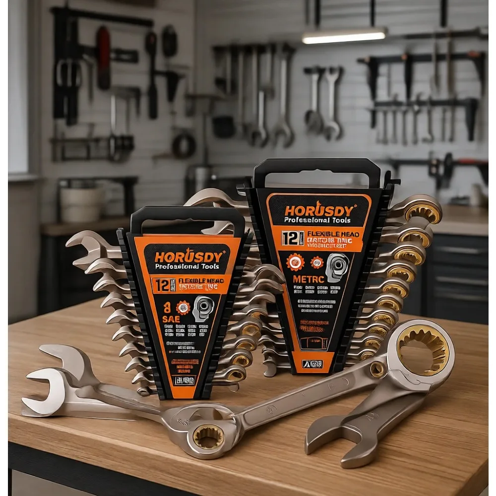 

24pc 72T Ratcheting Wrench Set Metric SAE Combo Organizer Chrome Vanadium 8mm 19mm 1 4 7 8