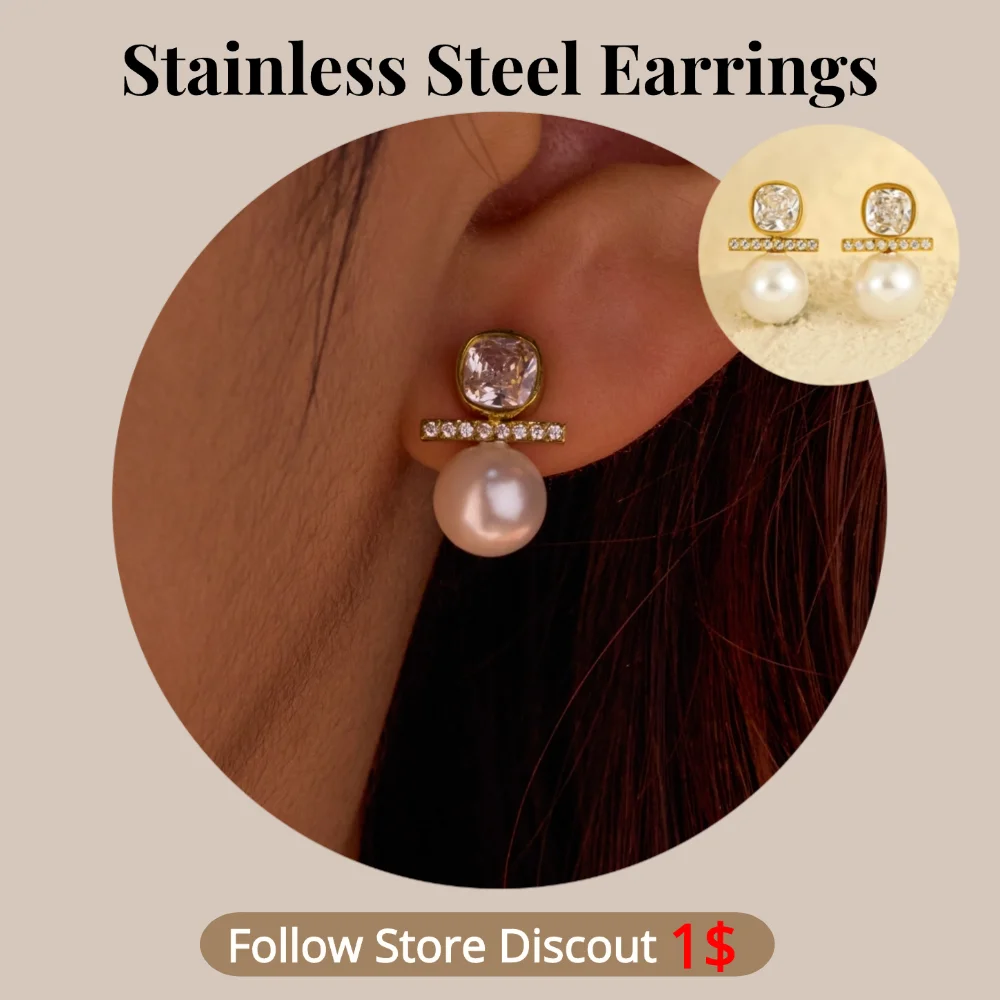 

Stainless Steel Pearl Zircon Earrings Plated 18k Gold Color Non Tarnish Waterproof Trendy Jewelry Earrings For Women Gift