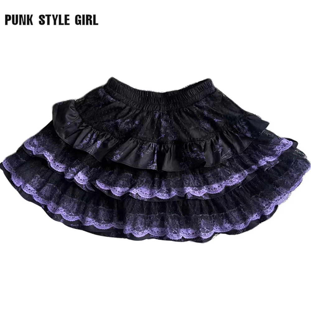 

2024 Cosplay Custume Women Lace Kawaii Skirt Harajuku Girls Lolita Gothic Skirt Women Retro Ruffle Cake Tired Skirts Streetwear