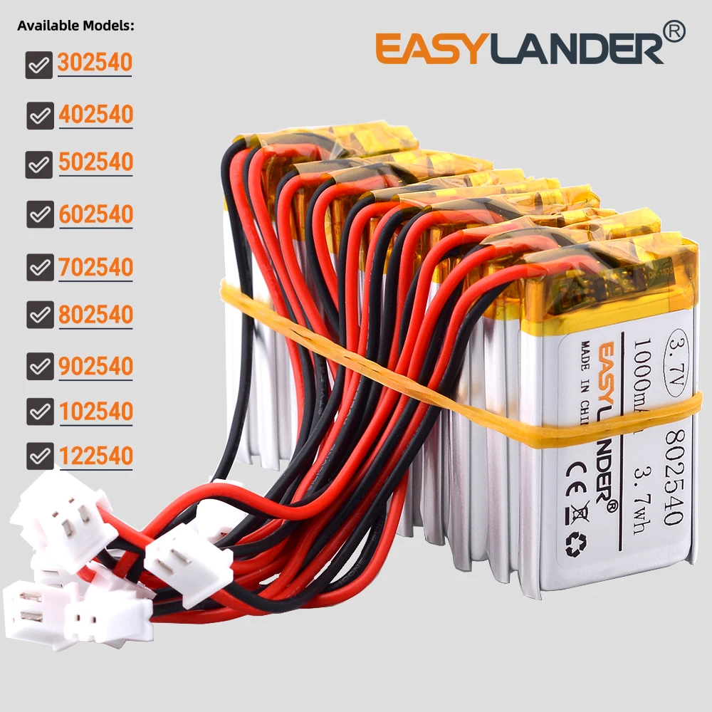 10Pcs/Lot 802540 JST2.54 2P 3.7V 1000mAh Li-Polymer Li-ion Battery Lipo 302540 402540 502540 602540 702540 102540 902540