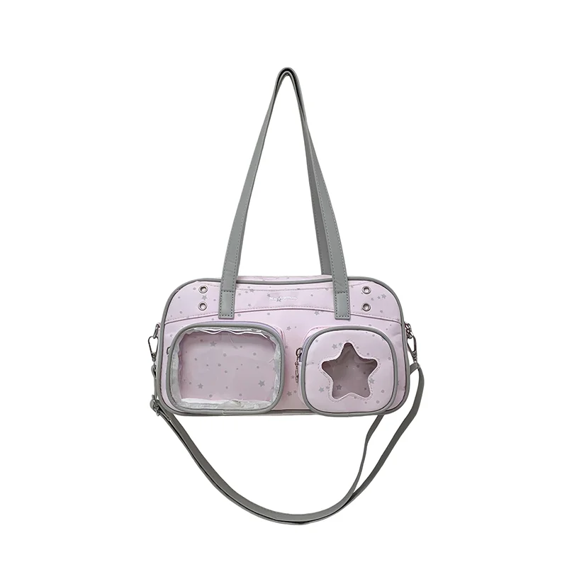 Kawaii Ita Bag Star Clear Window Crossbody Purse Double Pocket Display Shoulder Bag Sweet Girl Handbag for Collect Badges Pins