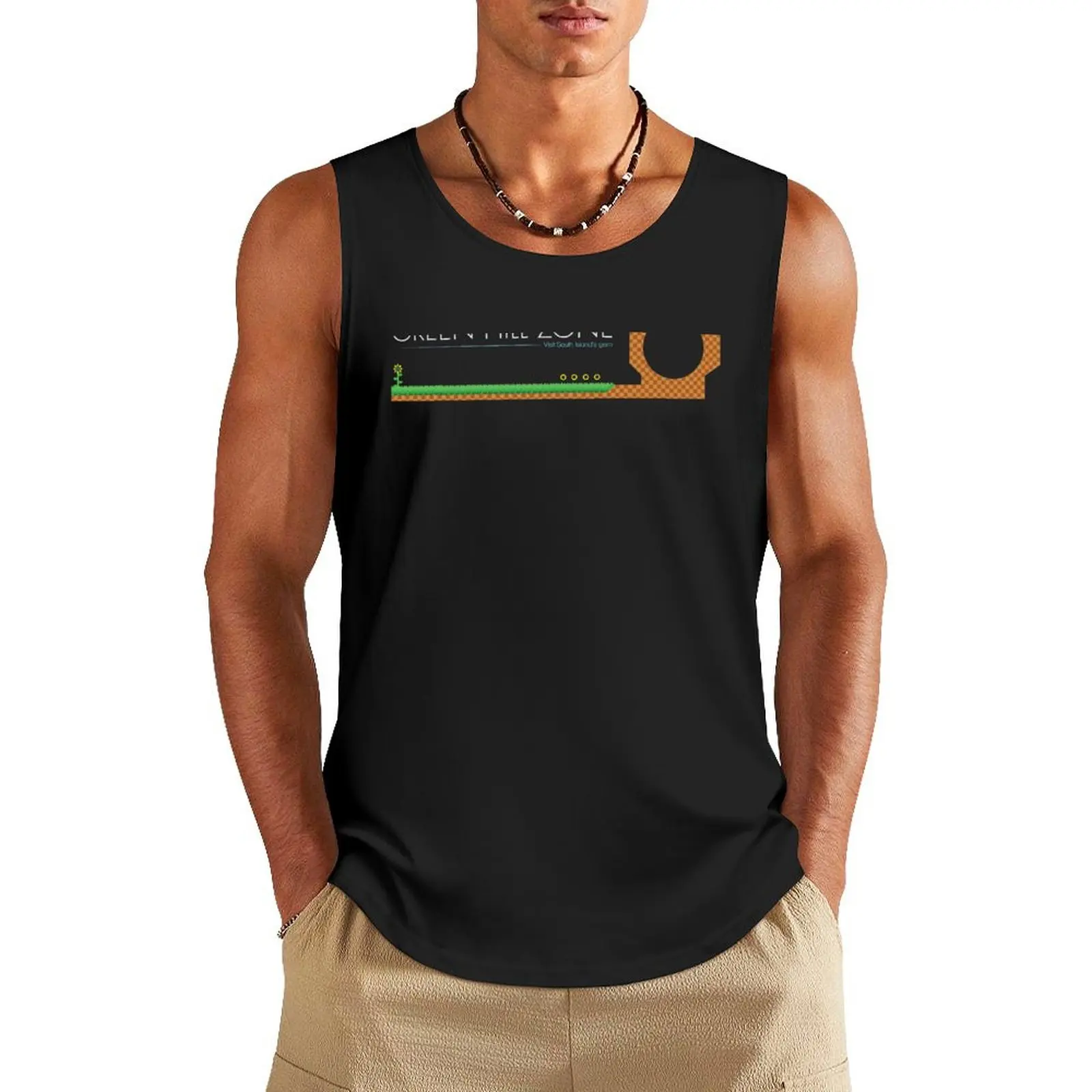 Green Hill Zone Tank Top anime t-shirts t-shirt gym man sleeveless gym shirt man fitness T-shirt for fitness