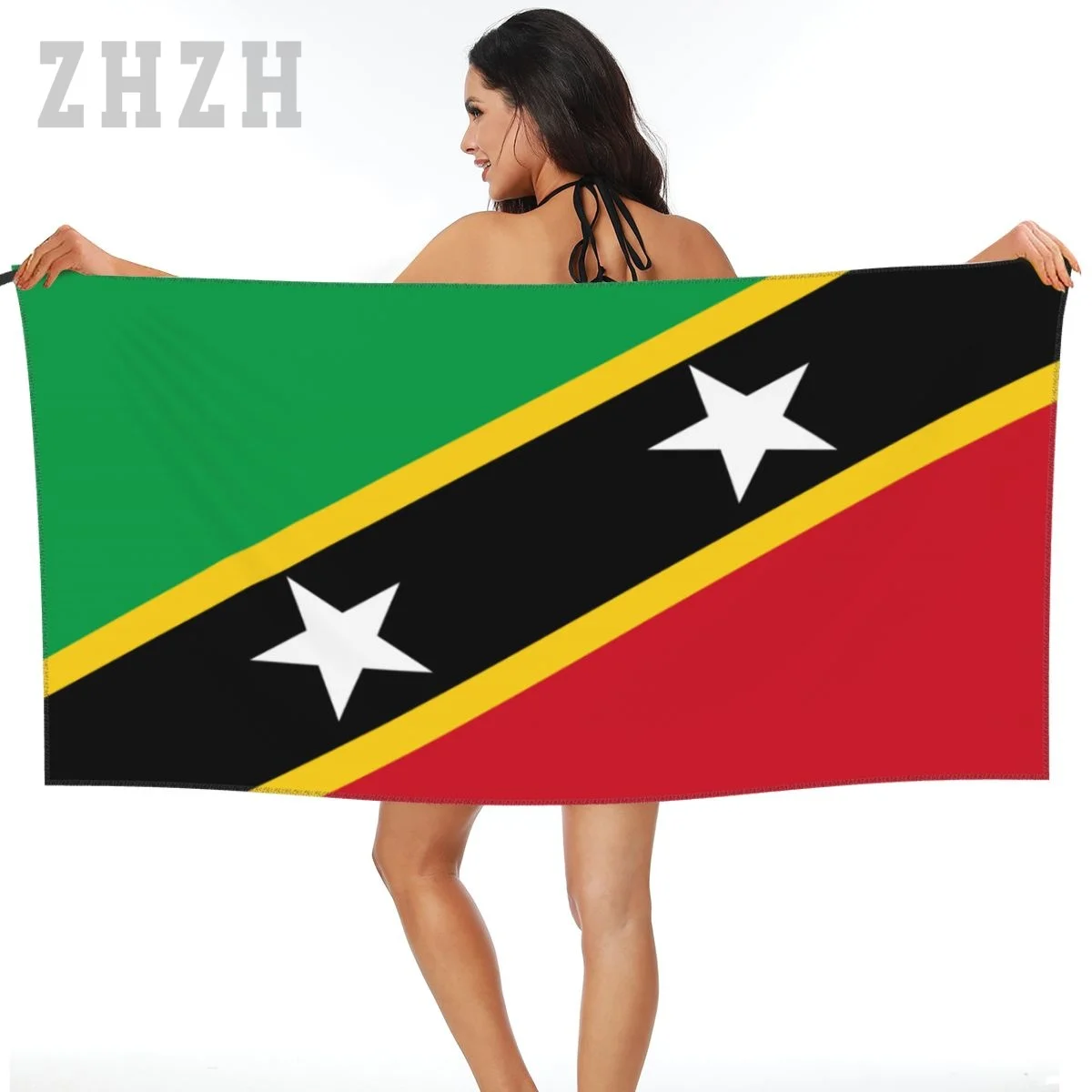 More Design Saint Kitts And Nevis Flag Emblem Bath Towel dry Microfiber Absorbing Soft Water Breathable Beach Swimming Bathroom