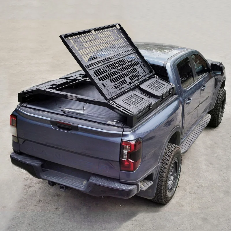 High Quality Aluminum Anti-Roll Gantry Frame Tent Roof Rack With Tail Box Expansion Platform For Pickup Truck Bed Modification