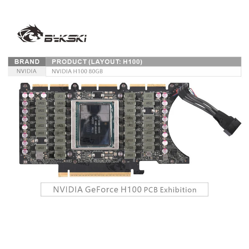 

Водяной блок Bykski GPU для NVIDIA H100 80 ГБ VGA, передний водяной кулер, индивидуальный медный радиатор жидкостного охлаждения графического процессора ПК