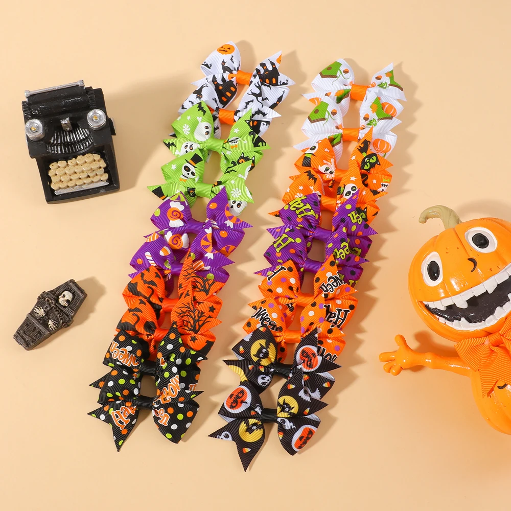

10Pcs Halloween Bows Hair Clips Set for Baby Girl Ornament Pumpkin Bat Hairpin Party Decoration Headdress Kids Hair Accessories