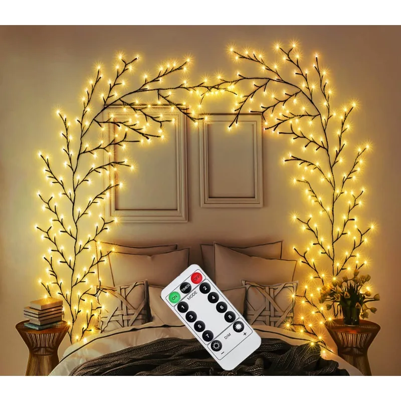 72/96/144 LED Bendable Willow Vine Light 8 Modes Warm White Lamp USB/UL/BS/EU plug Powered Rattan Deco Home Club Birthday Party