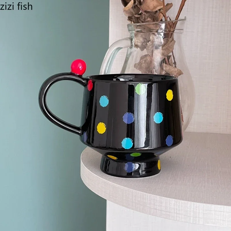 Creative Colored Polka Dot Ceramic High Legged Mug Office Coffee Mug Milk Cup Beverage Cup Household Breakfast Cup Water Cups