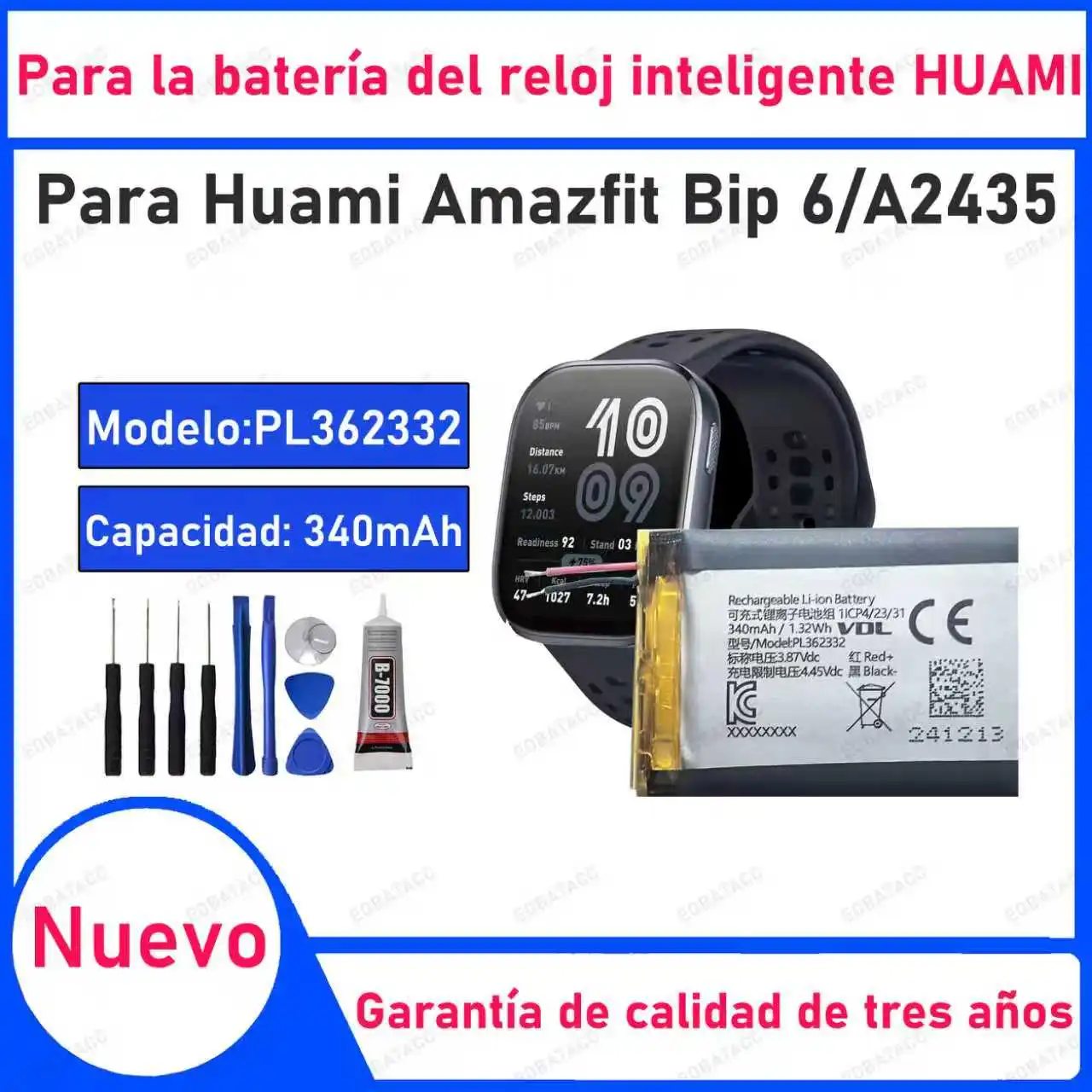 

100% New Zero Cycle PL362332 340mAh For huami Bip 6 A2435 SmartWatch Batteria Battery + Free Tools