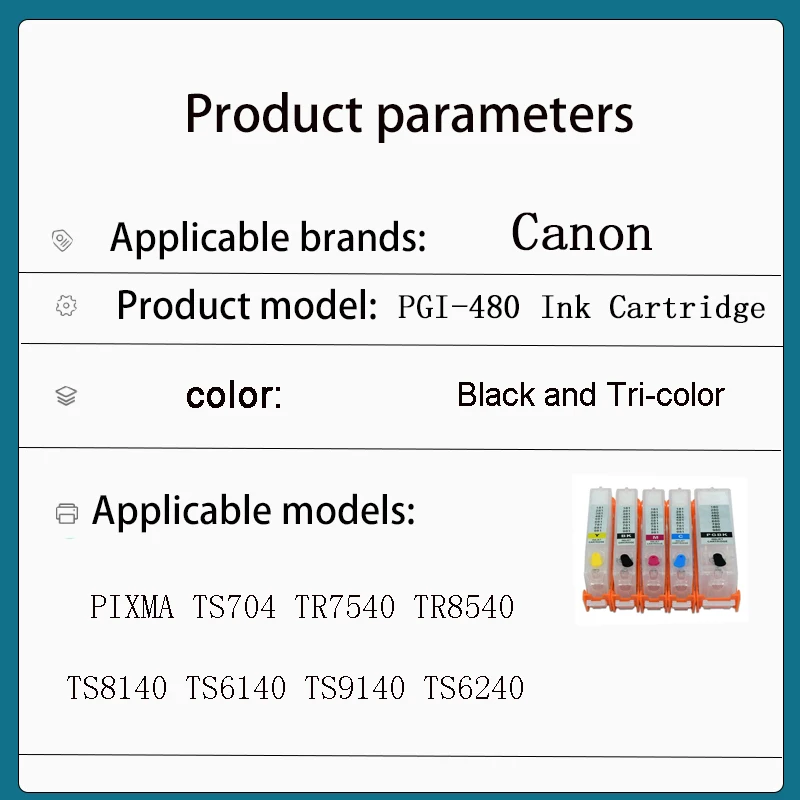 PGI-480 CLI-481 Refillable Ink Cartridge With ARC chips PGI-480 For Canon PIXMA TS704 TR7540 TR8540 TS8140 TS6140 TS9140 TS6240