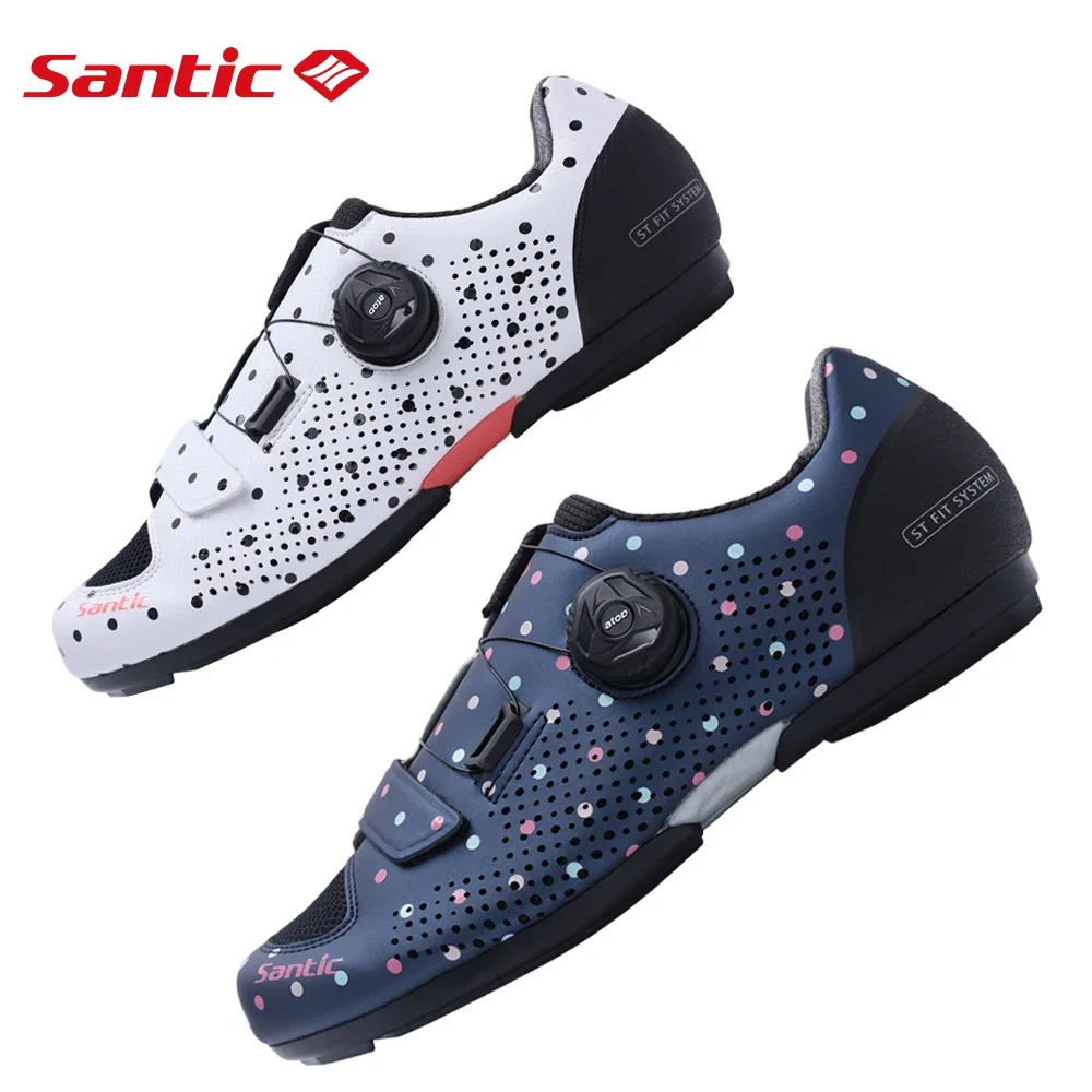 Santic Non-locking Women's Cycling Shoes Outdoor Road Riding Bike Shoes Rubber Sole Adjustable Auto-Lock Lace Bicycle Sneakers