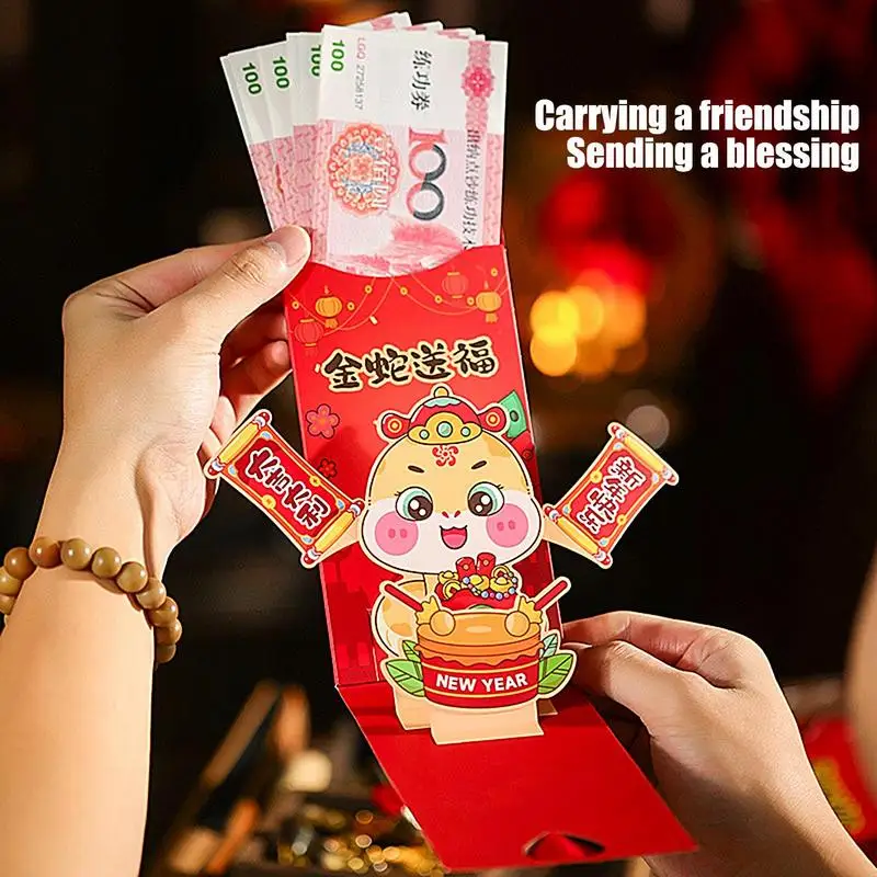 Chinese New Year Red Envelopes 2025 Snake 3X Traditional Chinese Lucky Money Bag 3D Design Chinese Snake Year Lucky Money Packet