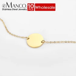 eManco 10PCS Solid Blank Round Charms Stainless Steel Bracelet Minimalist Initial Charms Accessories Adjustable Jewelry