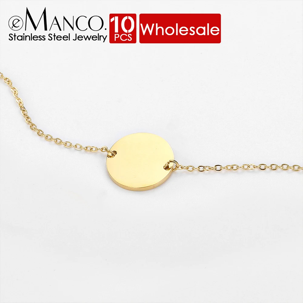 EMANCO 10PCS Solid Blank Round Charms Stainless Steel Bracelet Minimalist Initial Charms Accessories Adjustable Jewelry