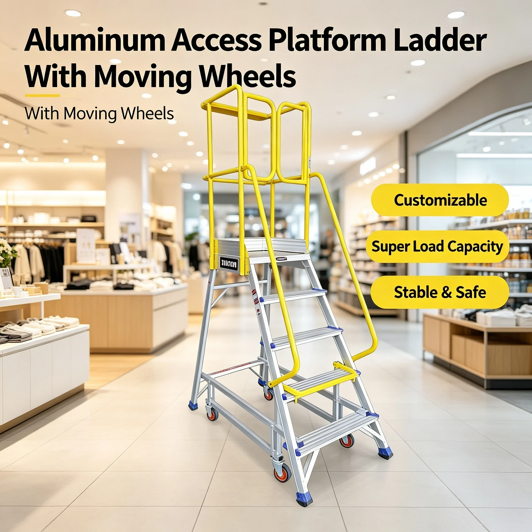 Portable Aluminum 3-in-1 Work Platform Truck Mobile Folding Ladder Storage Cart Scaffold for Indoor Outdoor Use 150kg Pro