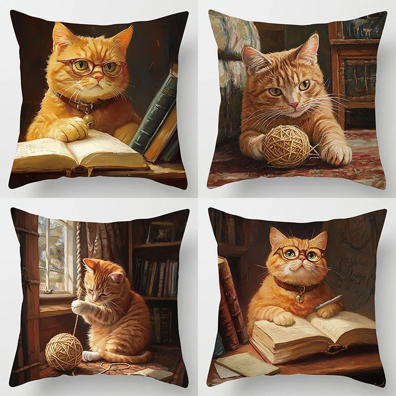 4-Piece New Orange Cat Pillowcase Set – Featuring Beach & Cloud Scenery