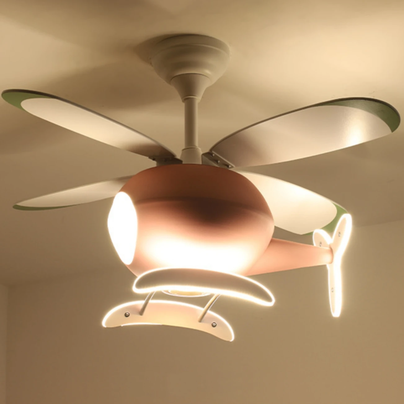 Children's Bedroom Helicopter Model Ceiling Fan with Lights Winter Summer Cartoon Ceiling Lamps for Children's Bedroom Indoor