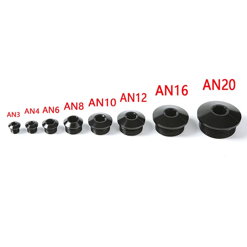 Socket Port Plug Hexagon Head Plug with O-ring Socket Port Plug Aluminum AN4 AN6 AN8 AN10 AN12 AN16 AN20 Hole Plugs O-ring Black