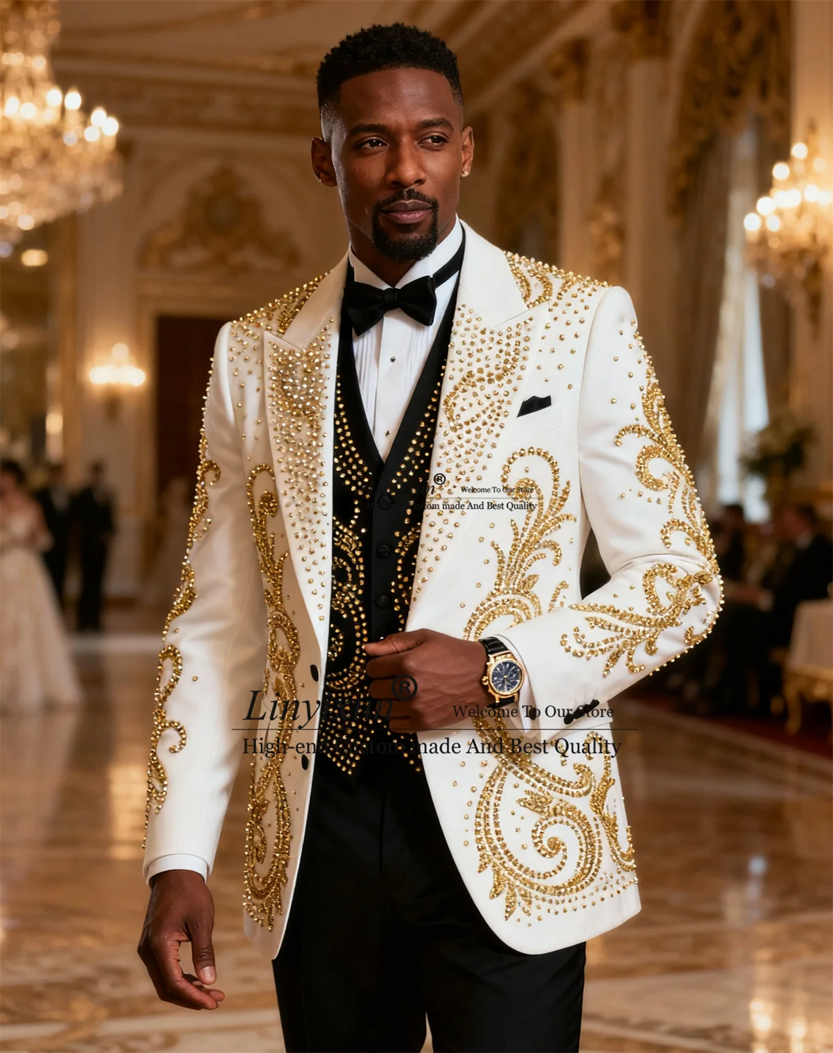 

Формальные приталенные мужские костюмы высокого класса с кристаллами и бисером, свадебный костюм Homme, индивидуальные комплекты из 3-х предметов, мужские блейзеры для выпускного вечера для жениха