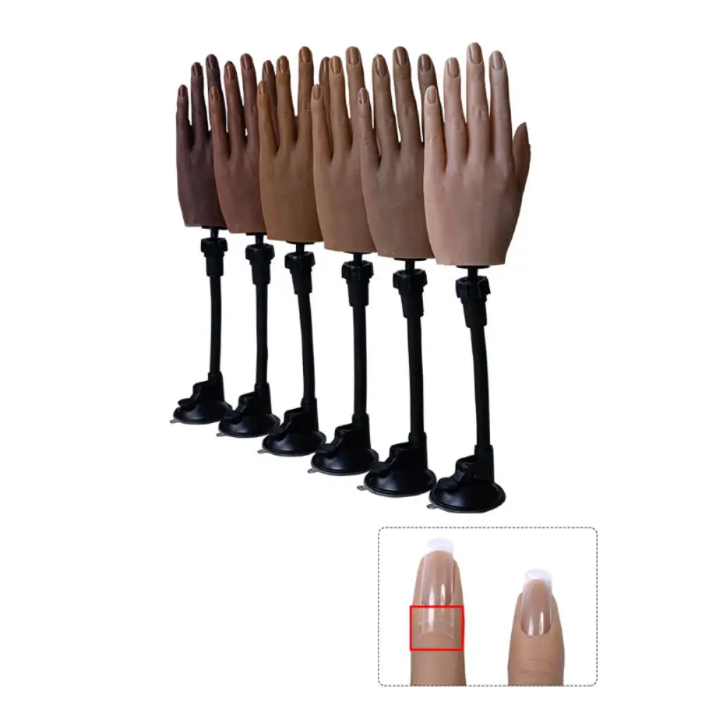 Modelo de mão de silicone para prática de arte em unhas com suporte de ventosa mãos falsas acrílicas realistas adequadas para treinamento de arte em unhas diy
