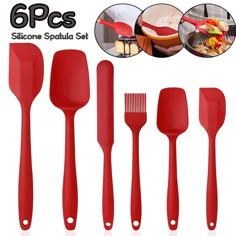 Juego de espátula de silicona de 6 piezas, espátulas antiadherentes resistentes al calor de calidad alimentaria, volteador para cocinar, hornear, mezclar herramientas para hornear
