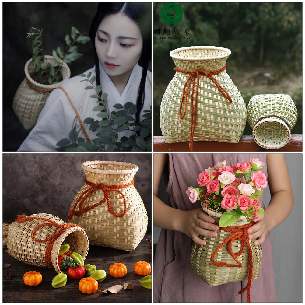 Basket Flower Vase Wicker Rattan Woven Seagrass Storage Creel Bamboo Baskets Farmhouse Pot Rustic Net Picnic Planter Country