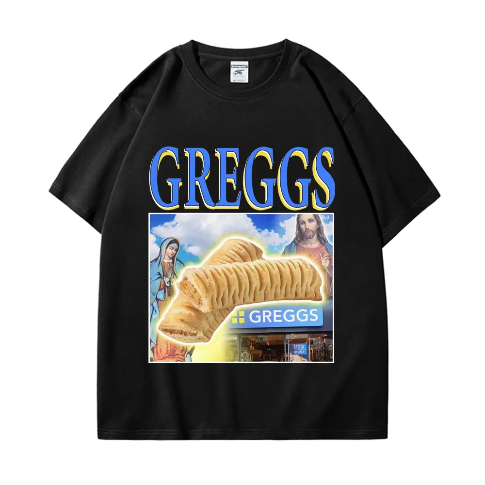 

Greggs Sausage Roll Funny Meme T-shirt Men's Women's Fashion Vintage Short Sleeve T-shirts Summer 100% Cotton Oversized T Shirts