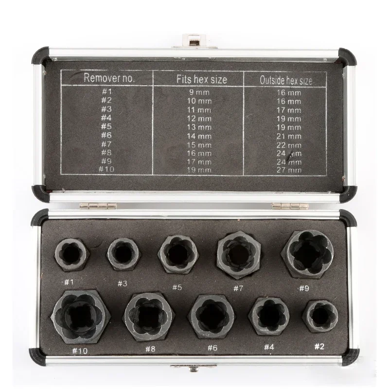 New Upgrade 10-piece Set Of Broken Nut Bolt Extractor Anti-tooth Sleeve Hexagonal Rusty Broken Wire Extractor Screw