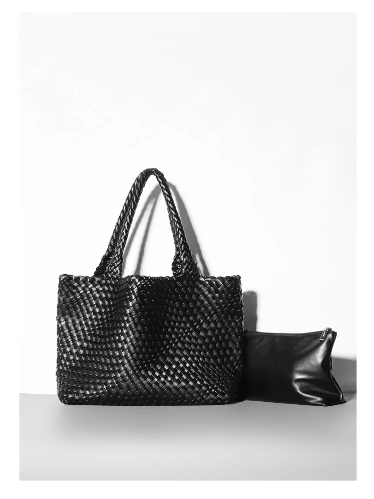 Große Kapazität Designer Stricken Mode PU Leder Damen Umhängetasche Handtaschen für Strand Reise Single-Shoulder Damen Tasche – Detail 17