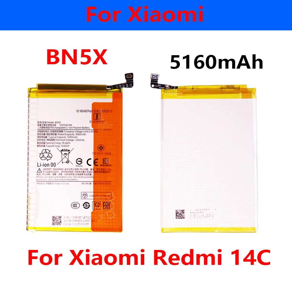 بطارية خلية أصلية عالية الجودة BN5X بقدرة 5160 مللي أمبير في الساعة لهاتف Xiaomi Redmi 14C بطاريات هاتف ليثيوم أيون Bateria + أدوات #1