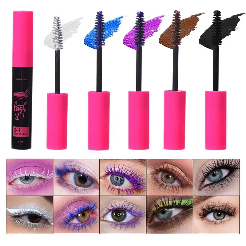 5pcs colored mascara Smudge Proof Colorful Mascara silver blue purple brown black Lengthen Eyelashes Eyes Makeup Cosmetics