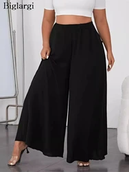 Plus Size Elastic High Waist Summer Wide Leg Pant Women Loose Pleated Fashion Ladies Trousers Casual Woman Long Pants