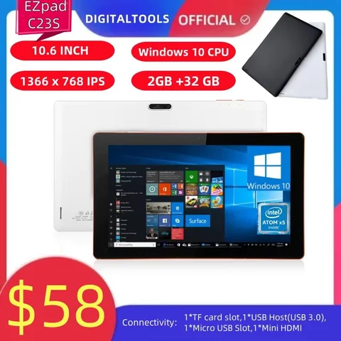 Tablet PC Windows 10 da 32 bit da 10,6 pollici 2 GB RAM 32 GB ROM X5 Z3735F Quad Core 1,33 GHz 1366 x 768 pixel WIFI HD-MI 6600 mAh ﻿