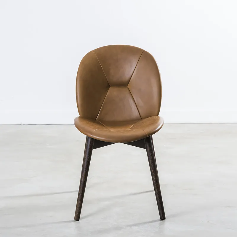 Oak leather dining chair camel