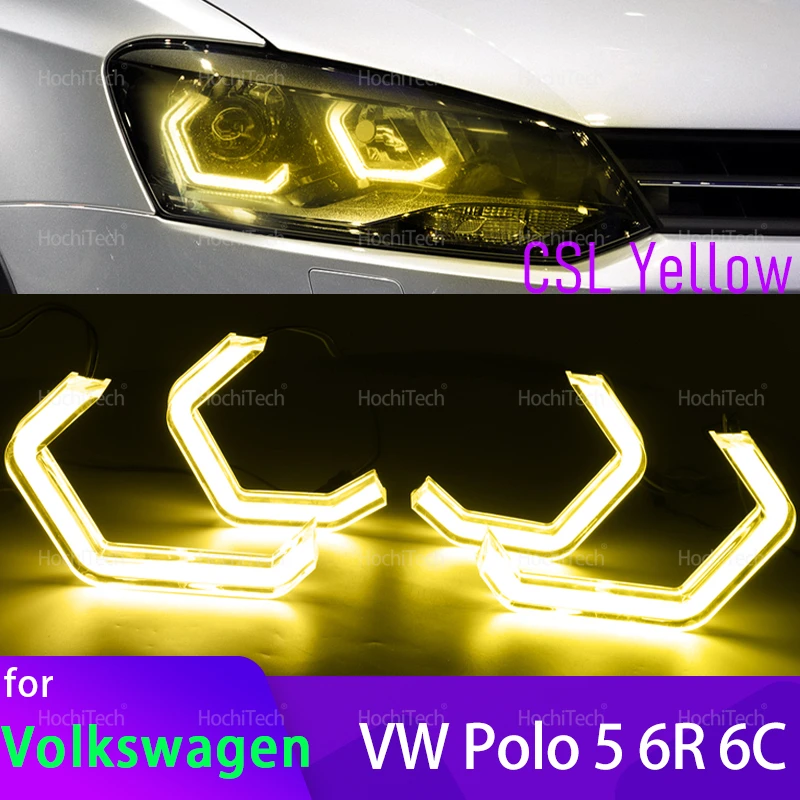 

For Volkswagen VW Polo 5 6R 6C CrossPolo Vento M4 Style Lemon Yellow Color DRL LED Angel Eyes Light White Daytime Running Light