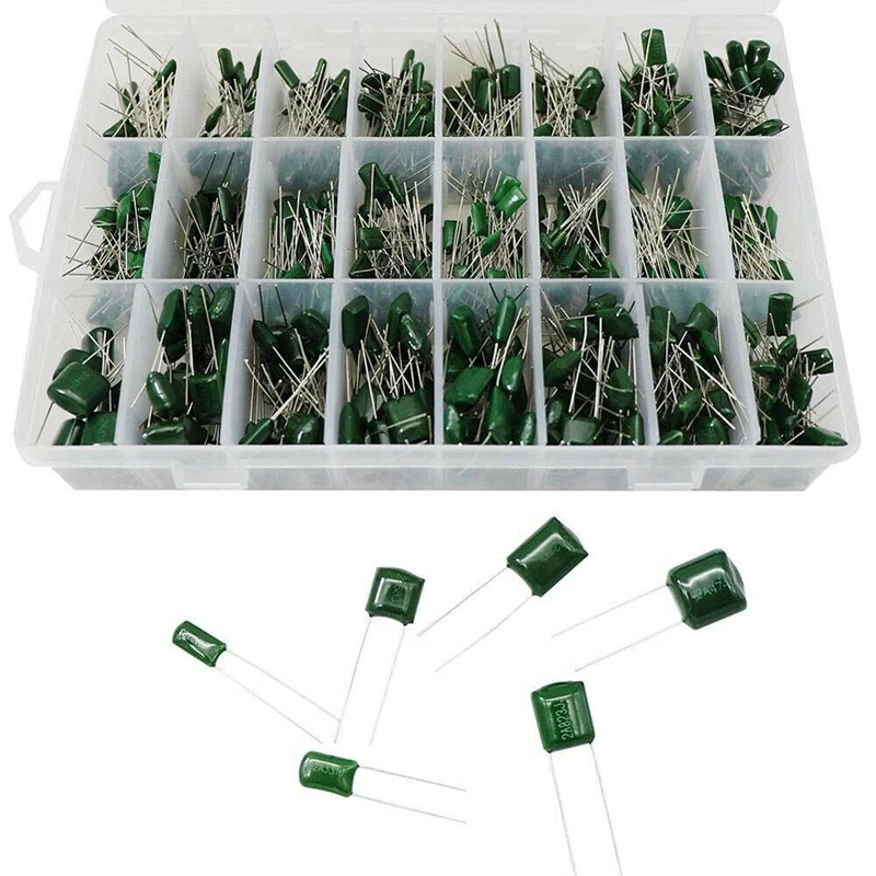 660Pcs 24 Values 100V 2A221-2A474 Polyester Film Capacitor Assortment Pack Kit