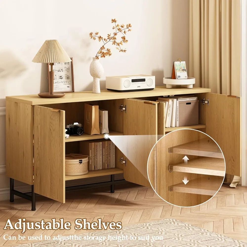 زينة تخزين كبيرة مع 4 أبواب وأرفف مشقوقة، مناسبة للاستخدام كحامل تلفزيون خشبي #6