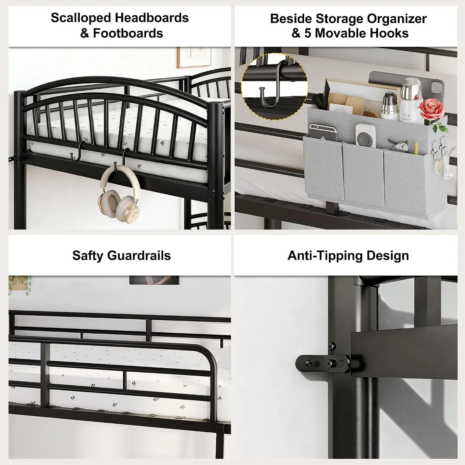 Twin Over Twin Metal Bunk Bed with Convertible Ladder & Flat Rungs, Space Saving Loft Bed for Adult & Teen, Customized image 3