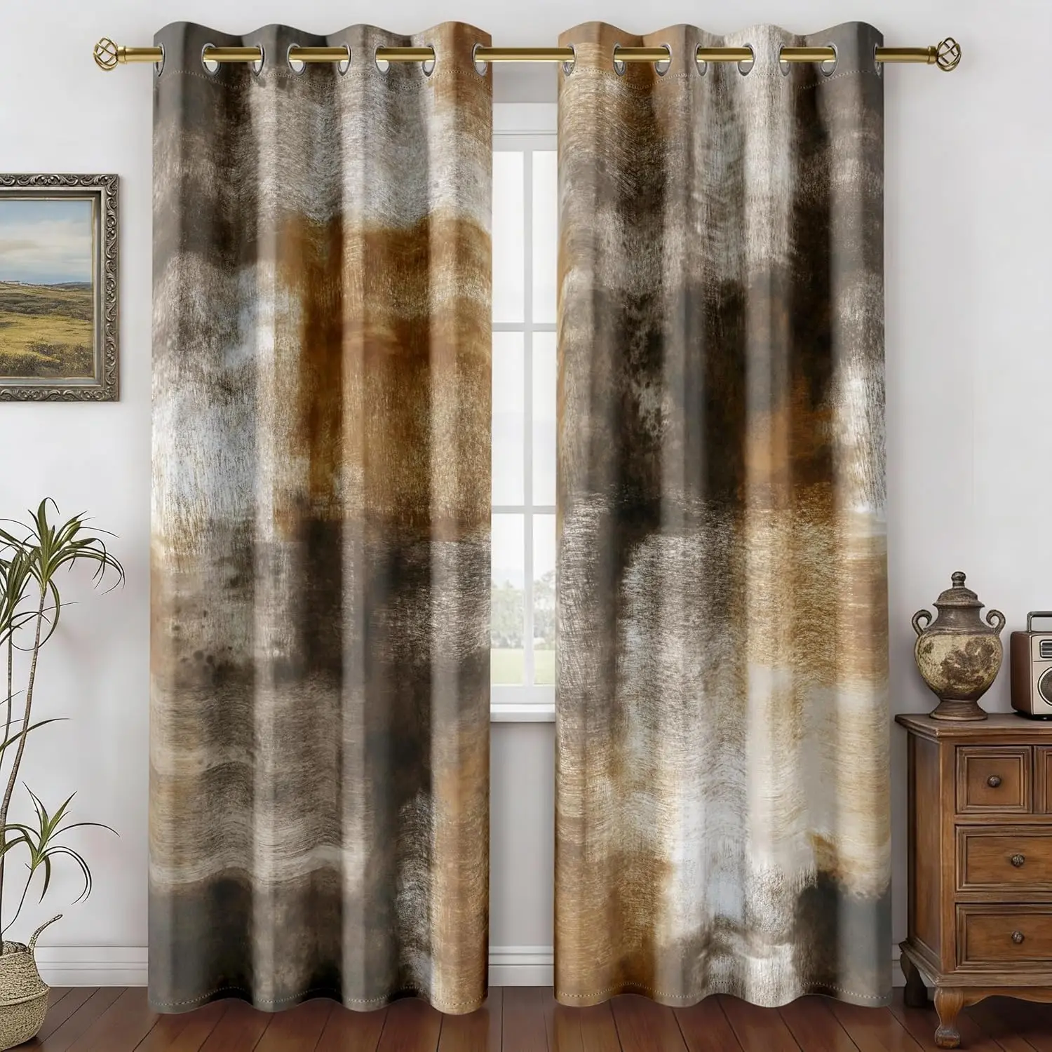 

Abstract Curtains for Living Room 2 Panels Abstract Rust Curtain Room Darkening Grommet Window Drapes Modern Decorative