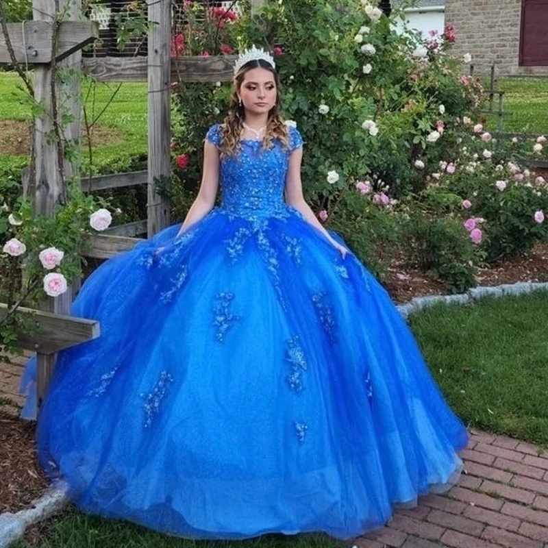 

Голубые платья ANGELSBRIDEP в стиле Quinceanera, 3D Искусственные бусины, конфетные платья принцессы на день рождения 15 16