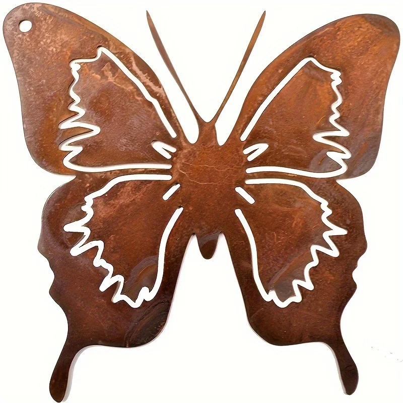 Rustic Metal Butterfly Wall Art - No Power Needed, Outdoor Garden Decor, Iron Craft Hanging Ornament for Patio & Yard
