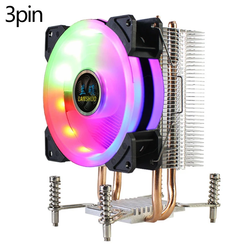 LANSHUO CPU Cooler 2 Heat Pipes RGB CPU Radiator Ultra Quiet Cooler Fan for LGA 2011 X79 X99 X299(3Pin Single Fan)