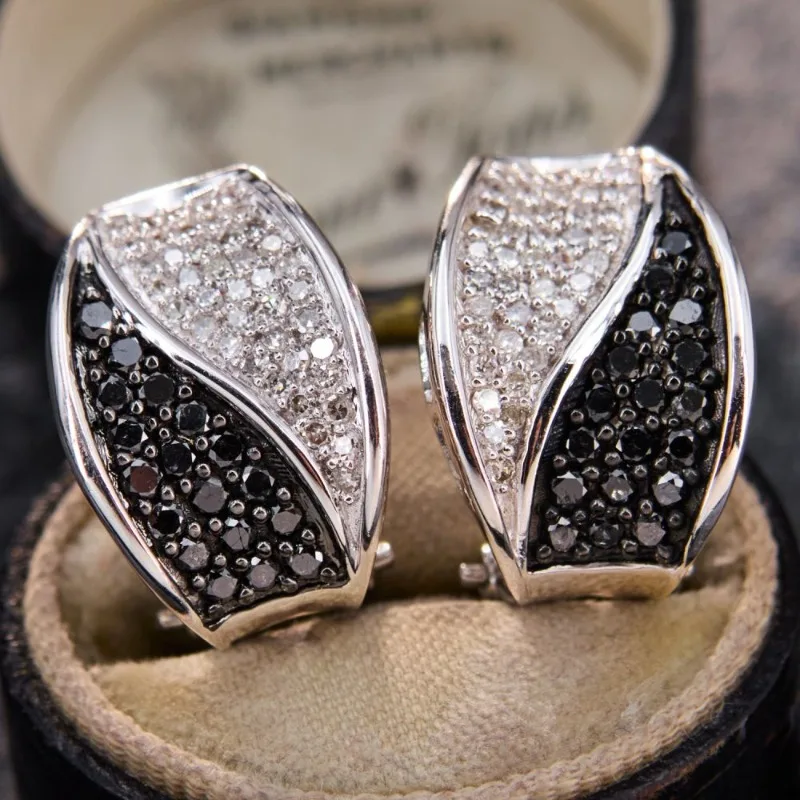 Minimalist Cold Tone Women's Earrings Inlay Black and White Synthetic Zircon Earrings Daily Commute Party Dressing Accessory
