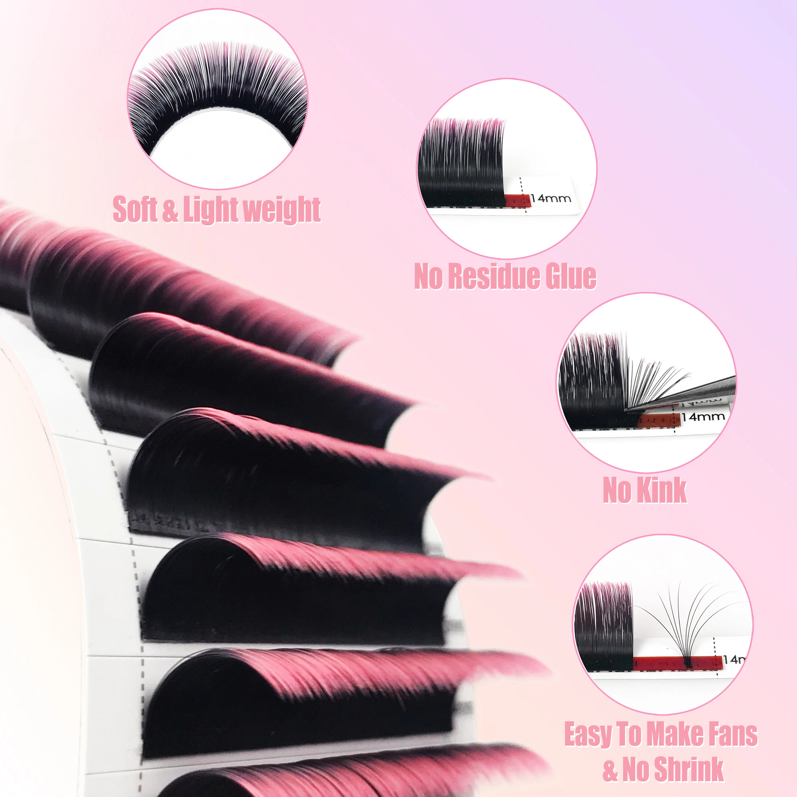 CoMango Ombre Color Easy Fan Russian Volume Eyelash Extension Black Gradient Blue Purple Brown Pink Auto Fan Volume Lashes