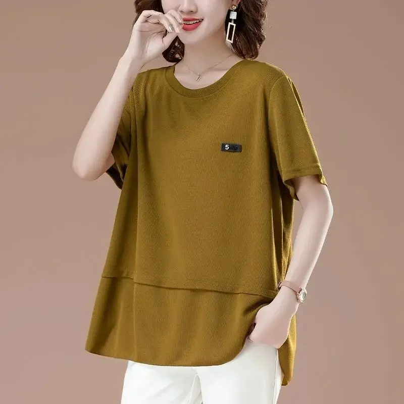 Women Summer Cotton Simplicity Loose Large Size All-match Solid Color O-neck T-Shirt Women Clothes Casual Appear Thin Trend Tops